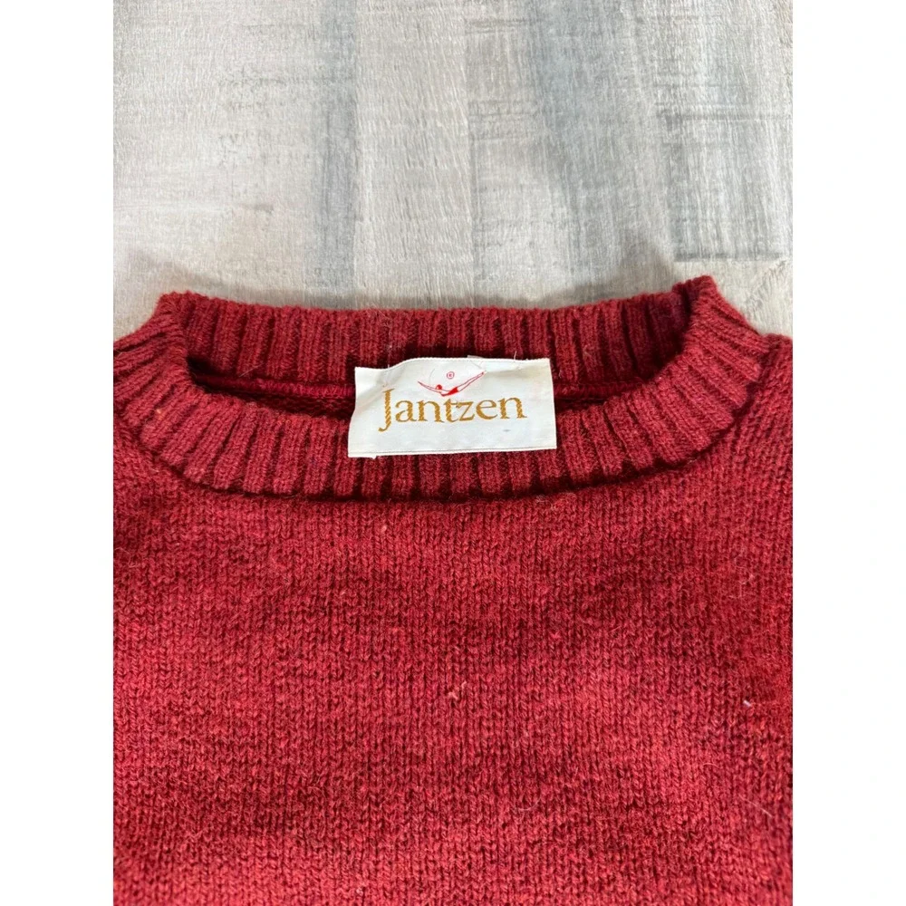 Vintage Jantzen Wool Sweater Red Raglan Knit Made in USA Size Large 60s Raglan